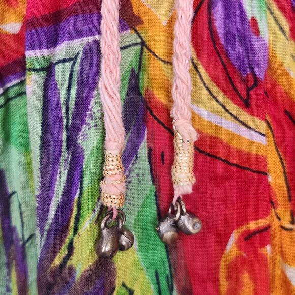 Peripherals Maxi Skirt Womens One Size Red Boho Cotton Crinkle Floral Drawstring - Picture 5 of 8